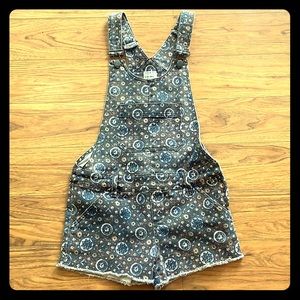 Printed Denim Overall Shorts